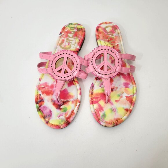 Circus By Sam Edelman Womens Pink Tie-Dye Peace Sign Sandals Size 8 1/2 - Picture 2 of 5